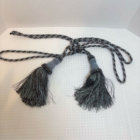 Elegant Braided Gray-Blue and Brown Tassel Drapery Curtain Tiebacks - Picture 2 of 5